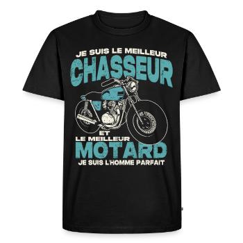 Le meilleur chasseur et le meilleur motard - T-shirt Premium bio Homme - noir - Devant - Nico (187cm)