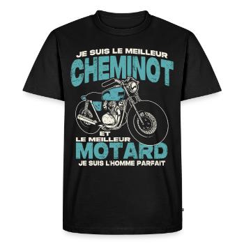 Le meilleur cheminot et le meilleur motard - T-shirt Premium bio Homme - noir - Devant - Nico (187cm)