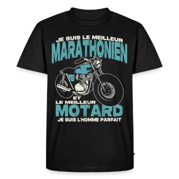 Le meilleur marathonien et le meilleur motard - T-shirt Premium bio Homme - noir - Devant - Nico (187cm)