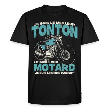 Le meilleur tonton et le meilleur motard - T-shirt Premium bio Homme - noir - Devant - Nico (187cm)