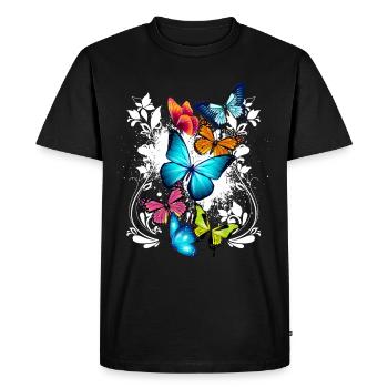 Butterfly Flowers Ornament Splash Art - Men's Premium Organic T-Shirt - black - Front - Nico (187cm)
