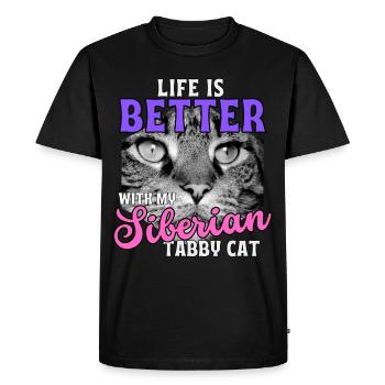 La vie est plus belle avec un chat sibérien - T-shirt Premium bio Homme - noir - Devant - Nico (187cm)