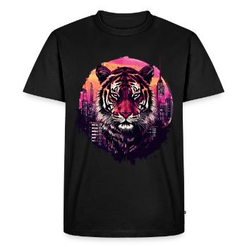 tigre, tête de tigre, gros chat, prédateur, ville, néon - T-shirt Premium bio Homme - noir - Devant - Nico (187cm)
