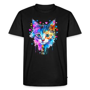 chat, chaton avec des cœurs - T-shirt Premium bio Homme - noir - Devant - Nico (187cm)
