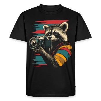 raton laveur avec appareil photo reflex Appareil photo Photographe - T-shirt Premium bio Homme - noir - Devant - Nico (187cm)