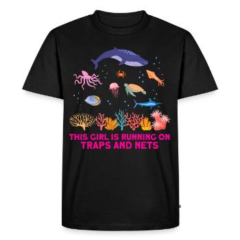 Girl Net Boat Marine Biologist Biology Ocean - Men's Premium Organic T-Shirt - black - Front - Nico (187cm)