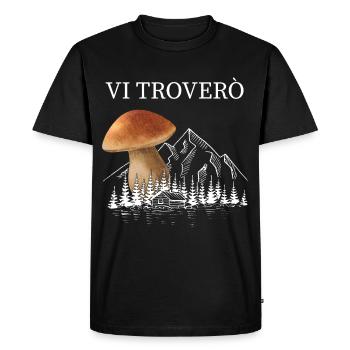 Outfit for mushroom pickers with mountains porcini mushroom mushroom - Men's Premium Organic T-Shirt - black - Front - Nico (187cm)