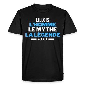 LILLOIS l'homme le mythe la légende - humour - T-shirt Premium bio Homme - noir - Devant - Nico (187cm)