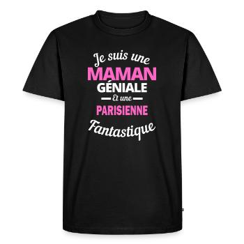 Je suis une Maman géniale Et une Parisienne - T-shirt Premium bio Homme - noir - Devant - Nico (187cm)