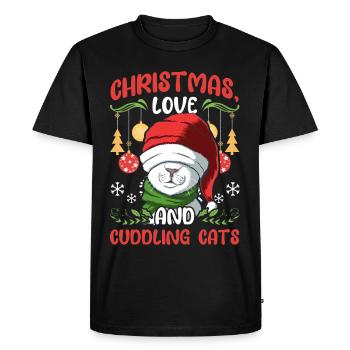 Cat Cuddle Animal Love Christmas, Love Cats - Men's Premium Organic T-Shirt - black - Front - Nico (187cm)