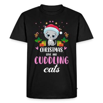 Cat Cuddle Animal Love Christmas, Love Cats - Men's Premium Organic T-Shirt - black - Front - Nico (187cm)