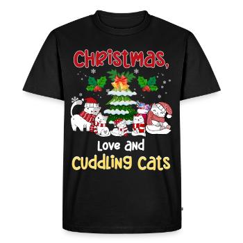 Cat Cuddle Animal Love Christmas, Love Cats - Men's Premium Organic T-Shirt - black - Front - Nico (187cm)