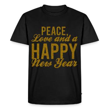 New Year's Eve, Peace, Love, Happy New Year - Men's Premium Organic T-Shirt - black - Front - Nico (187cm)