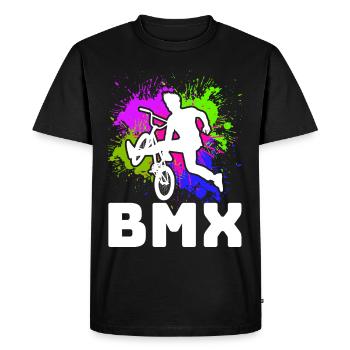 Tenue de vélo vintage, vélo urbain freestyle BMX - T-shirt Premium bio Homme - noir - Devant - Nico (187cm)