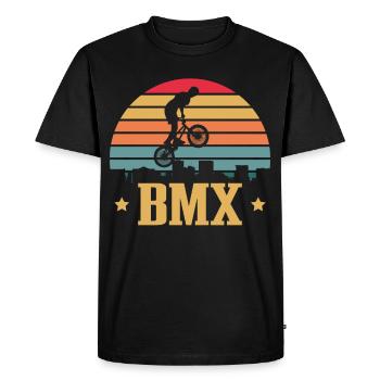 Tenue de vélo vintage, vélo urbain freestyle BMX - T-shirt Premium bio Homme - noir - Devant - Nico (187cm)