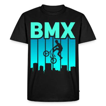 tenue de vélo vintage, vélo urbain freestyle BMX - T-shirt Premium bio Homme - noir - Devant - Nico (187cm)