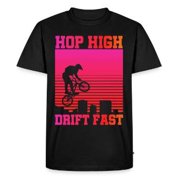 Tenue de vélo vintage, vélo urbain freestyle BMX - T-shirt Premium bio Homme - noir - Devant - Nico (187cm)