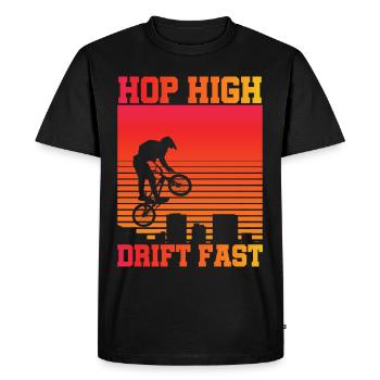 Tenue de vélo vintage, vélo urbain freestyle BMX - T-shirt Premium bio Homme - noir - Devant - Nico (187cm)