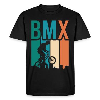 Tenue de vélo vintage, vélo urbain freestyle BMX - T-shirt Premium bio Homme - noir - Devant - Nico (187cm)