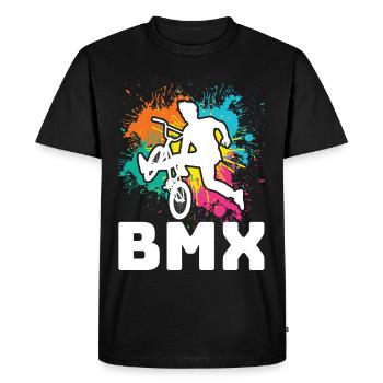 Tenue de vélo vintage, vélo urbain freestyle BMX - T-shirt Premium bio Homme - noir - Devant - Nico (187cm)