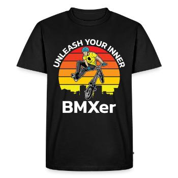Tenue de vélo vintage, vélo urbain freestyle BMX - T-shirt Premium bio Homme - noir - Devant - Nico (187cm)