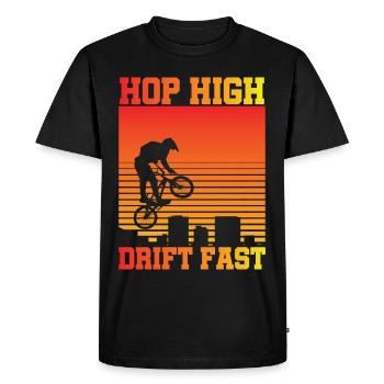 Tenue de vélo vintage, vélo urbain freestyle BMX - T-shirt Premium bio Homme - noir - Devant - Nico (187cm)