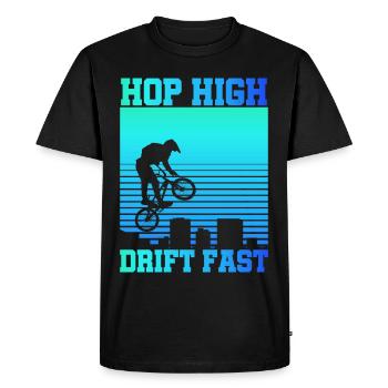 Tenue de vélo vintage, vélo urbain freestyle BMX - T-shirt Premium bio Homme - noir - Devant - Nico (187cm)