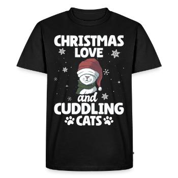 Chat, Câlin, Amour Animal, Noël, Amour Chats, - T-shirt Premium bio Homme - noir - Devant - Nico (187cm)