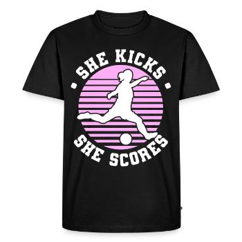 Soccer féminin, Football féminin, Football féminin - T-shirt Premium bio Homme - noir - Devant - Nico (187cm)