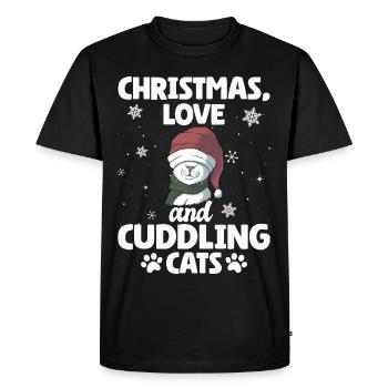 Chat, Câlin, Amour Animal, Noël, Amour Chats, - T-shirt Premium bio Homme - noir - Devant - Nico (187cm)