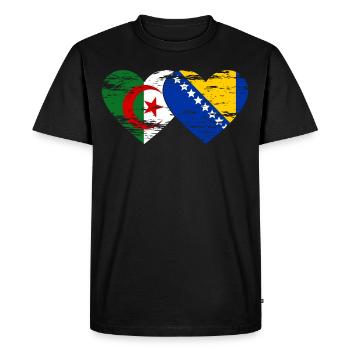 Algérie Bosnie drapeau coeur utilisé - T-shirt Premium bio Homme - noir - Devant - Nico (187cm)