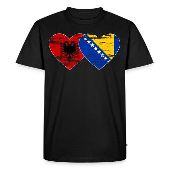 Albanie Bosnie drapeau coeur utilisé - T-shirt Premium bio Homme - noir - Devant - Nico (187cm)