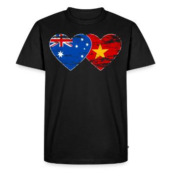 Coeur de drapeau Australie Vietnam utilisé - T-shirt Premium bio Homme - noir - Devant - Nico (187cm)