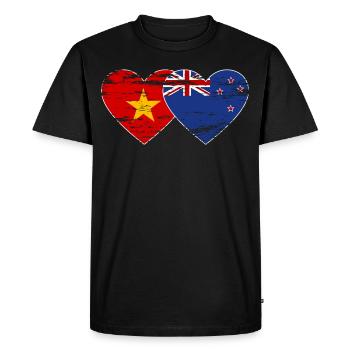 Drapeau Viêt Nam Nouvelle-Zélande Coeur Utilisé - T-shirt Premium bio Homme - noir - Devant - Nico (187cm)