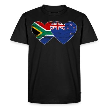 Afrique du Sud Nouvelle-Zélande drapeau coeur utilisé - T-shirt Premium bio Homme - noir - Devant - Nico (187cm)