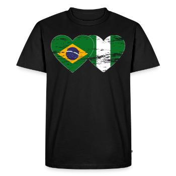 Drapeau du Brésil et du Nigeria coeur utilisé - T-shirt Premium bio Homme - noir - Devant - Nico (187cm)