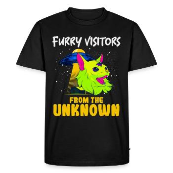Cat Alien, UFO, UAP, Space, Space Flying Object - Men's Premium Organic T-Shirt - black - Front - Nico (187cm)