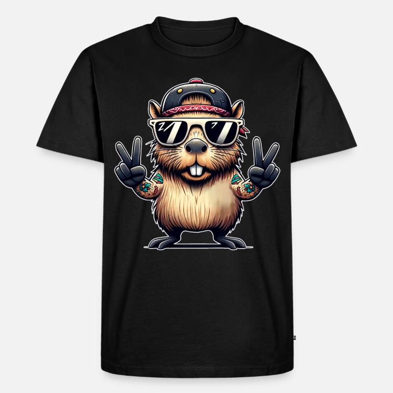 Capybara Peacezeichen - Männer Premium Bio T-Shirt - Schwarz