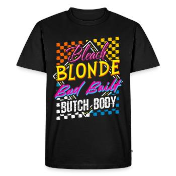 Retro design: beach blonde, poorly built – - Men's Premium Organic T-Shirt - black - Front - Nico (187cm)