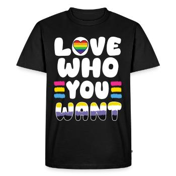 Aimez qui vous voulez – Mois de la fierté gaie - T-shirt Premium bio Homme - noir - Devant - Nico (187cm)