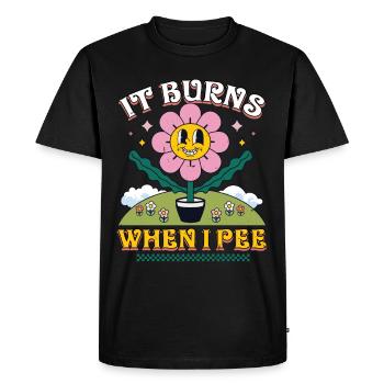 Funny saying "It Burns when I Pee"! - Men's Premium Organic T-Shirt - black - Front - Nico (187cm)