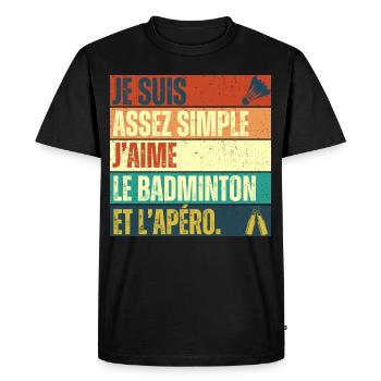 J' aime le badminton et l' apéro cadeau vintage - T-shirt Premium bio Homme - noir - Devant - Nico (187cm)