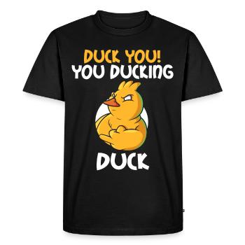 grossier drôle disant « Duck You » Tenue - T-shirt Premium bio Homme - noir - Devant - Nico (187cm)