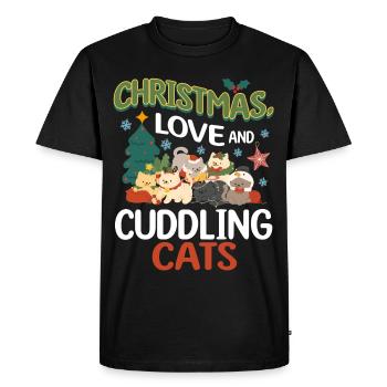 Cat Cuddle Animal Love Christmas, Love Cats - Men's Premium Organic T-Shirt - black - Front - Nico (187cm)