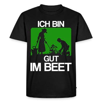 Je suis bon au lit, jardinier, jeu de mots, ami du jardin - T-shirt Premium bio Homme - noir - Devant - Nico (187cm)