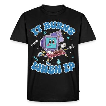 Funny saying "It Burns when I Pee"! - Men's Premium Organic T-Shirt - black - Front - Nico (187cm)