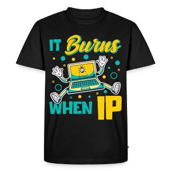 Funny saying "It Burns when I Pee"! - Men's Premium Organic T-Shirt - black - Front - Nico (187cm)