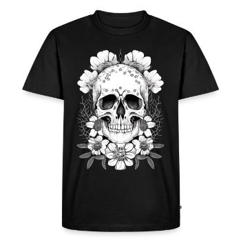 Crâne avec fleurs Art - T-shirt Premium bio Homme - noir - Devant - Nico (187cm)