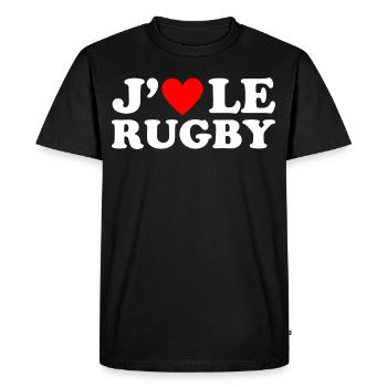 J' aime le rugby cadeau rugbyman coeur rouge - T-shirt Premium bio Homme - noir - Devant - Nico (187cm)