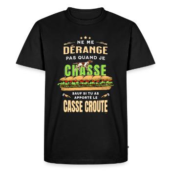 Chasseur qui Mange le Casse Croute à la Chasse - T-shirt Premium bio Homme - noir - Devant - Nico (187cm)